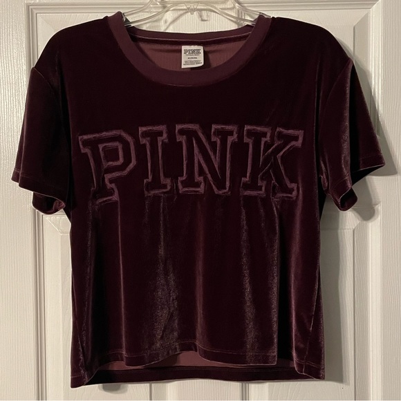 PINK Victoria's Secret Tops - Victoria Secret Pink Velour Logo Cropped Top